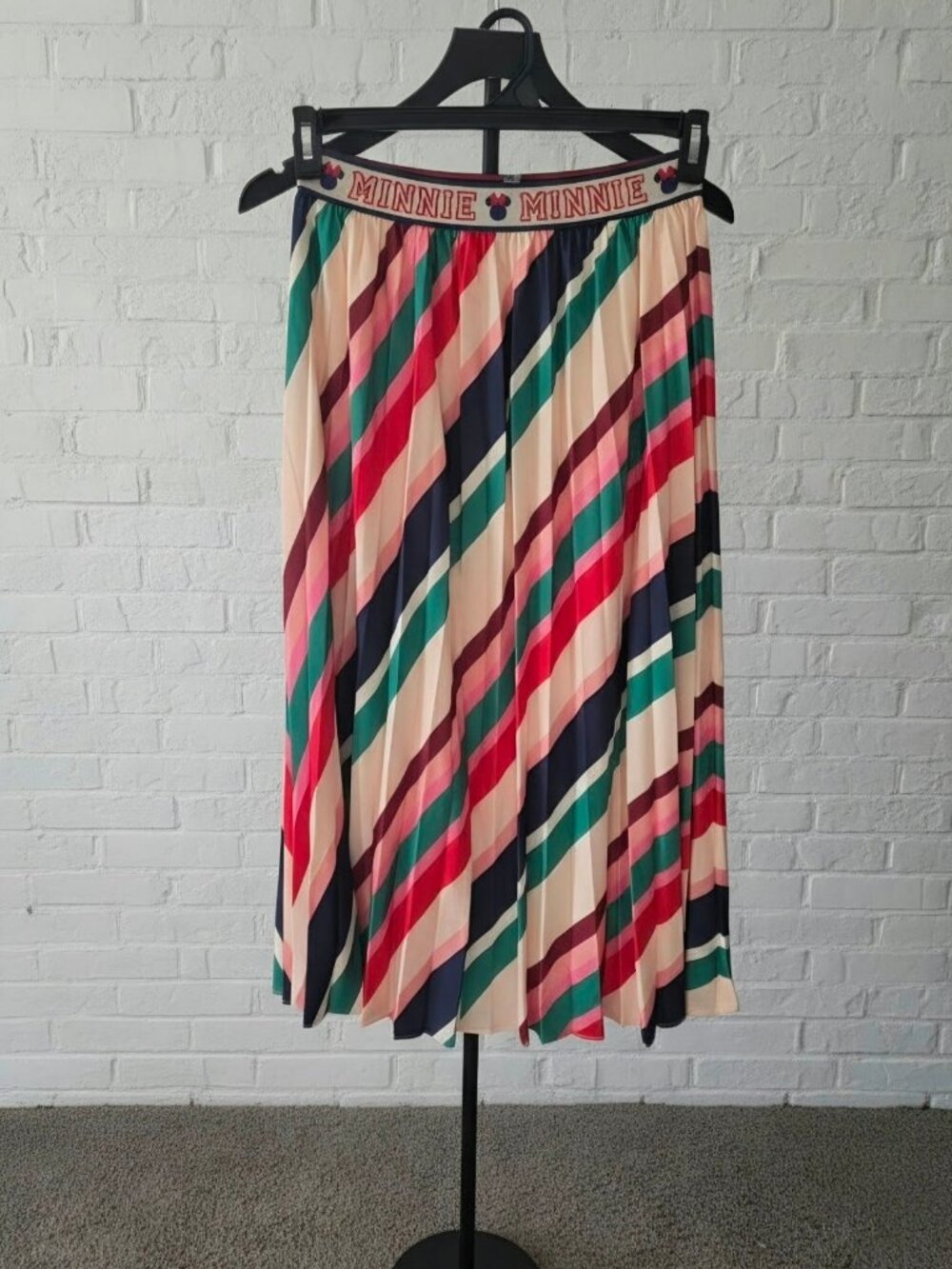 Disney Minnie Majorette Pleated Midi Skirt Multicolor Stripes Size M - Picture 1 of 9